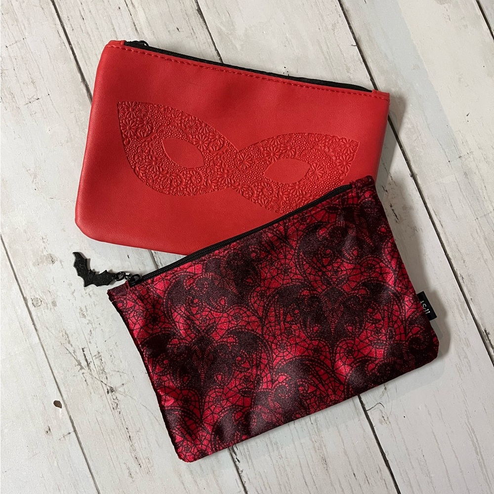 Ipsy Coordinating Cosmetic Bag Bundle, Set of 2, Halloween Lace Mask & Bats